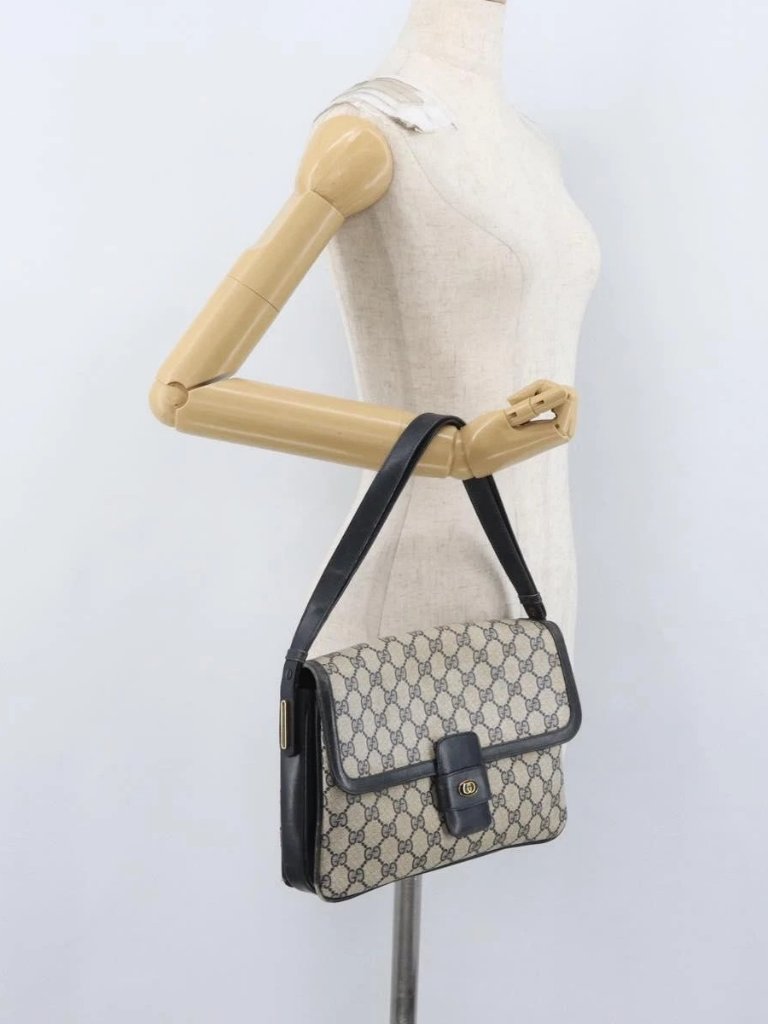 Gucci Gg Supreme Shoulder Bag Pvc Navy Gold